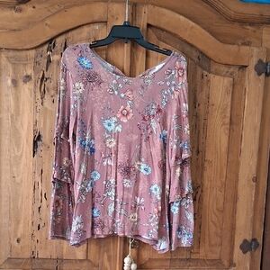 Floral V-Neck Blouse - Mauve